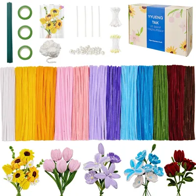 800 Pfeifenreiniger Blumen Set, 12 Farben, Bastelset