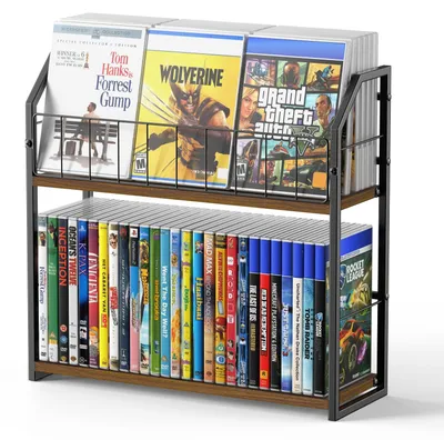 DVD-Regal, 2 Etagen, 56 Fächer, Walnuss, Retro-Stil