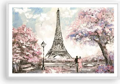 Produktbild von Gerahmtes Poster - Weißer Rahmen - Bäume Eiffle Paar Frankreich - 91,5x61 cm - Wand Bild - Wanddeko - Wandbilder - Wandposter - Bilderrahmen - Bilder - Kunstdruck - Wandbild - P2WAA91x61-3147