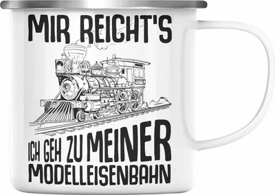 Produktbild von Trendation - Mir Reichts Ich Geh Zu Meiner Modelleisenbahn Emaille Tasse Geschenk Eisenbahner Lokführer Spruch Lokomotive Geschenkidee Eisenbahn (Silber)
