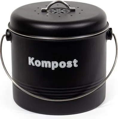Image de Bac à compost organique, 7 litres, en métal, avec filtre à charbon actif, style vintage, noir mat.