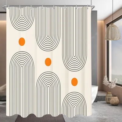 Image de Rideau de douche 240x200cm Courbe géométrique Polyester Anti-moisissure Hydrofuge