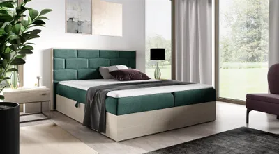 Produktbild von Boxspringbett Bett BEILA 200x200cm Nordic Teak Stoff Grün inkl. Bettkasten