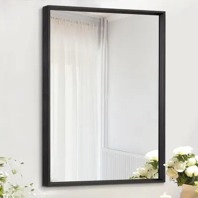 Zdjęcie produktu dla Omgoods - Czarne lustro ścienne z ramą aluminiową, idealne do łazienki i salonu