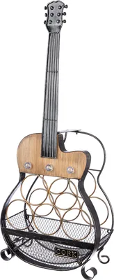 A wine rack shaped like a guitar.