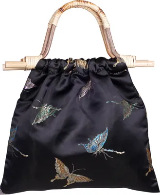 Produktbild von Elegante chinesische Handtasche mit Schmetterling Muster | Retro Beutel Clutch mit Rattan | 31x27cm