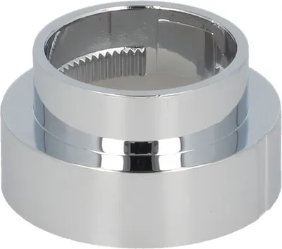 A close-up studio shot of a chrome-plated plumbing fitting.