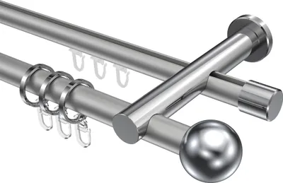 Produktbild von Interdeco Rundrohr-Innenlaufstange / Gardinenstange (Kombination) Silbergrau / Chrom, Typ Platon Luino (Kugel), 20 mm Ø 2-läufig, 280 cm