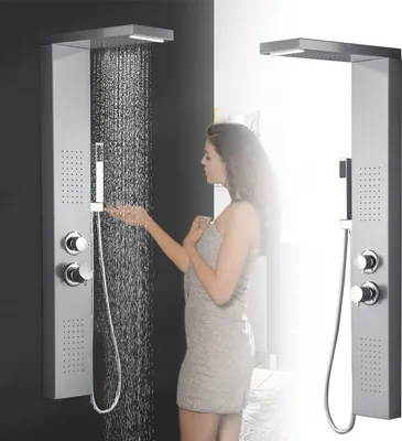 Produktbild von LZQ Duschpaneel Duschsystem Edelstahl Gebürstet Duscharmatur Duschset mit Regendusche, Massagedusche, Wasserfalldusche, Handbrause Silber