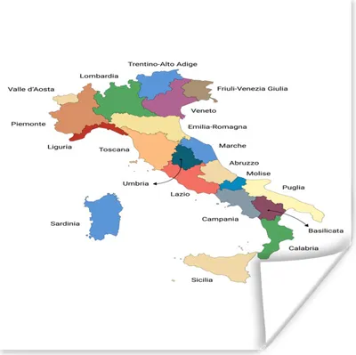 Produktbild von MuchoWow® Poster Karte mit den Regionen Italiens 75x75 cm - Wand Dekoration