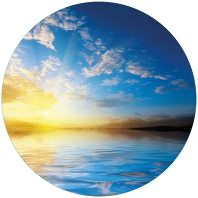 Produktbild von Wallario Premium Glasbild, freischwebende Optik, kräftige Farben, rund 50cm Durchmesser, Motiv Sonnenuntergang über dem Meer I
