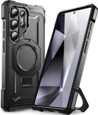Produktbild von Supcase, Hülle für Samsung S25 Ultra, stoßfest, MagSafe-Ring und Video-Stütze, Schwarz