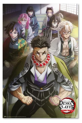Image de Affiche "Demon Slayer" représentant les personnages des "Hashira" en entraînement, dimensions 61 x 91,5 cm