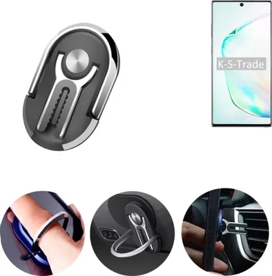 Produktbild von K-S-Trade 3in1 Smartphone-Ring Handy-Ring kompatibel mit Samsung Galaxy Note 10+ 5G Fingerhalterung  Handyring Tischständer Lüftungsgitter-Halterung