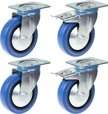 Immagine prodotto di 125 mm 5" rotelle in gomma blu girevoli e con freno capacità di 800 kg, set di 4
