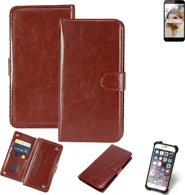 Produktbild von K-S-Trade 360° Hülle kompatibel mit HomTom HT16S braun Kunstleder Case BookCase WalletCase Kunstlederederhülle Handyhülle, Rundumschutz Bumper