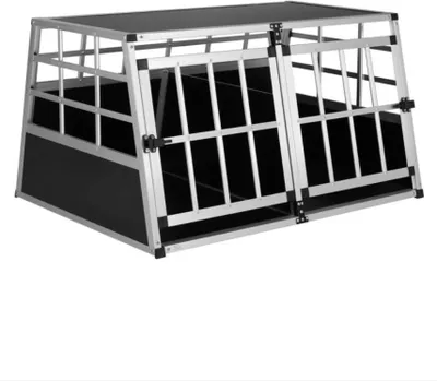 A dog transport box is shown from a slightly elevated front-left angle against a white background.