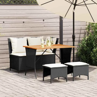 Produktbild von 4-tlg. Garten-Essgruppe - mit Tisch und Stühlen - mit Kissen - Schwarz Poly Rattan - Gartenmöbelset CC25647
