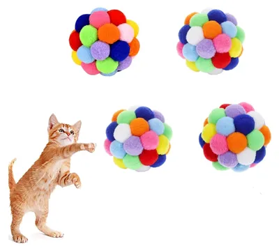 Produktbild von Filzbälle für Katzen - 4 Stück Spielzeugbälle, Katzenbälle aus Filz, Weiche Bälle, Kätzchen Pom Poms, Indoor Spielzeug, Pompon Ball 5 cm