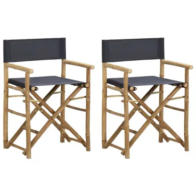 Image de vidaXL Chaises de régie pliantes 2 pcs. Gris foncé Bambou et tissu