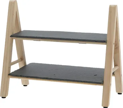 Produktbild von Schiefer Etagere mit 2 Etagen - 32 cm - Etagenständer 2-stöckig - Servierplatte mit Holzgestell