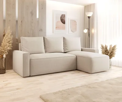 Produktbild von BEDANTE ECKSOFA mit Schlaffunktion SAVIO Curio 09 Ecru Rechts L-Form Sofa mit Stauraum Bettkasten Wohnzimmersofa Couch Sofa Bettsofa Bettkasten Bettcouch