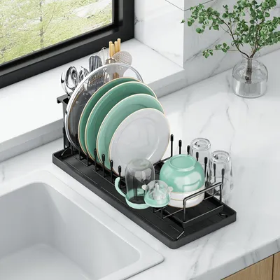 Abtropfgestell für Geschirr, 34x17x16 cm, mit Silikonmatte und Besteckhalter