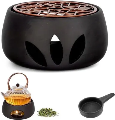 Immagine prodotto di Servizio da tè in porcellana con scaldacaffè e sottobicchiere - design dalle linee pulite - scaldacaffè, scaldatè - nero