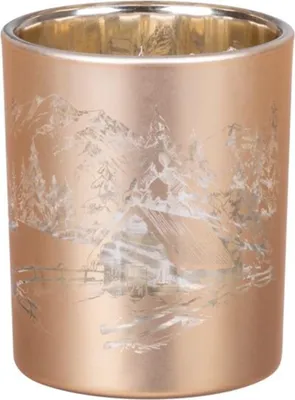Produktbild von Kerzenhalter MagicHome Weihnachten, golden, mit Landschaft, 6x7 cm