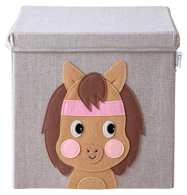 Produktbild von Lifeney Aufbewahrungsbox Kinder mit Deckel I Niedliche Spielzeugkiste I Aufbewahrungsboxen für Kinderzimmer I Faltbox für Spielzeugaufbewahrung I Aufbewahrungskorb Kinder (Hellgrau Pferd)