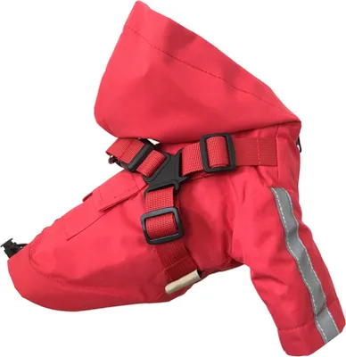 Produktbild von Regenjacke für Hunde mit Kapuze und Geschirr, Wasserdichter Regenmantel mit Reflektorstreifen, Regenjacke Hund Wasserdicht für kleine und mittelgroße Hunde