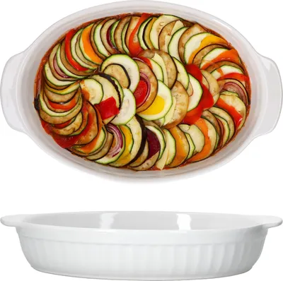 Zdjęcie produktu dla 2x naczynie żaroodporne owalne z uchwytem duże ceramiczne 36x23.7x6.5cm 1.8L naczynie do pieczenia piekarnik