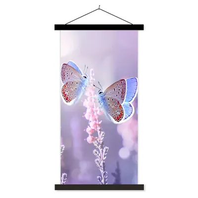 Produktbild von MuchoWow® Textilposter Schmetterling - Lavendel - Blumen - Lila 90x180 cm mit schwarzem Rahmen - Dekoration Wohnzimmer