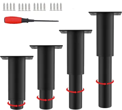Productafbeelding van Verstelbare metalen meubelpoten - Geschikt voor bank, tafel, stoel en bureau (zwart, 25-43 cm)