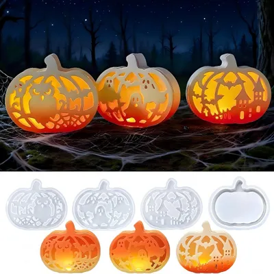 Produktbild von 4 PCS DIY Kürbis-Formen Set aus Silikon – Deko-Laterne & Süßigkeiten-Schale für Halloween – Familienspaß Bastelset