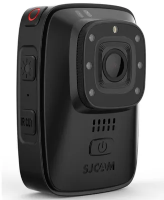 A black SJCAM A10 body camera is shown against a white background.