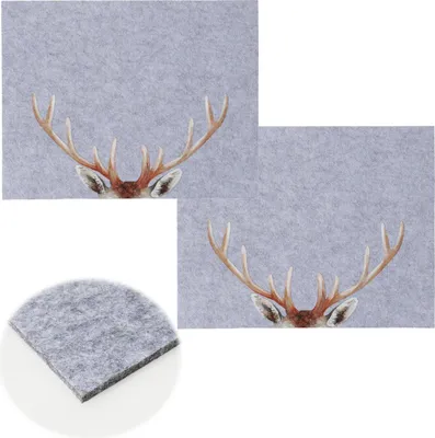 Produktbild von 2x Filz Tischset Platzset Hirschgeweih Hellgrau 45cm Rechteckig Platzdeckchen Platzmatte
