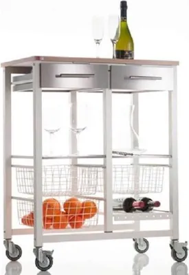 Immagine prodotto di DON HIERRO - Carrello da cucina ONDA DOBLE - Carrello da cucina bifacciale in metallo con 3 cestini, 2 cassetti e portabottiglie