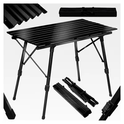 Produktbild von Klapptisch aus Aluminium für Camping, Garten und Balkon, höhenverstellbar, 90x52x(45-69) cm, Schwarz
