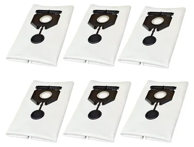 Six vacuum cleaner bags are arranged in two rows on a white background.