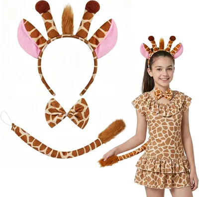 Image de Ensemble de serre-tête girafe, 3 pièces, en tissu doux, idéal pour le carnaval