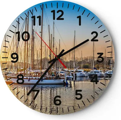Produktbild von Wanduhr - Rund - Glasuhr - Katamaran Yacht Anker Ankerplatz - 30x30cm - Schleichendes Uhrwerk - Lautlos - zum Aufhängen bereit - Dekoration Modern - Wanddekoration aus Glas - C4AR30x30-3162