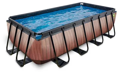 Produktbild von EXIT Wood Rahmenpool 400x200x100cm, Aufstellpool, mit Filterpumpe, Rechteckig, Braun