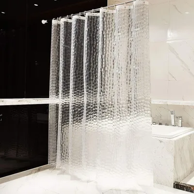 Produktbild von Duschvorhang 200 x 200 cm, schimmelresistent, EVA-Duschvorhang, transparent, PVC-frei, umweltfreundlich, waschbar, 3D-wasserdicht, 12 Ringe, halbtransparent