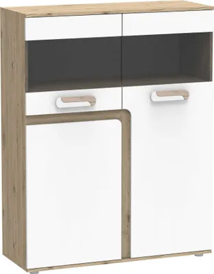 Produktbild von Furniture24 Vitrine Apetito 16 Vitrinenschrank Schrank Wohnzimerschrank mit 2 Türen Eiche hell/Weiß
