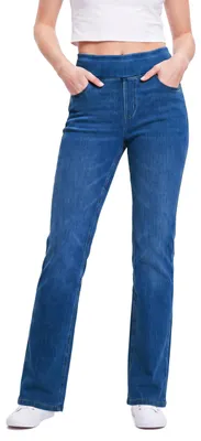 Imagen del producto de Pantalones vaqueros elásticos para mujer, corte ajustado, con corte ligeramente acampanado en el tobillo