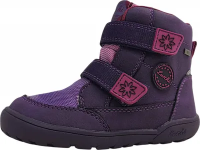 A single purple boot for children is shown against a white background.