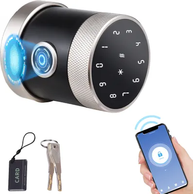 Produktbild von 5-in-1-Smart-Tuerschloss zum Entsperren, schluesselloser Zugang, biometrischer Tuerknauf mit Tastatur, BT Tuya-App, Fernbedienung, Passwort, Fingerabdruck, Tuerschloss mit IC-Karte, mechanischer Schluessel fuer Zuhause, Apartment, Hotel, Buero