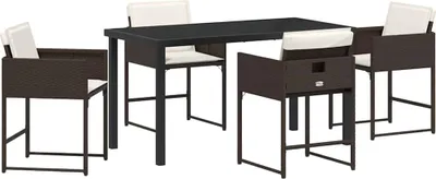 Image de Ensemble de salle à manger pour jardin 5 pcs Marron polyrotin