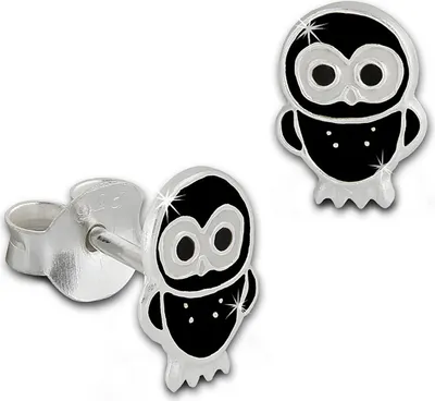 Produktbild von Teenie-Weenie Ohrstecker für Kinder Silber schwarz Käuzchen Ohrringe SDO8100S